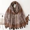 Soft Linen Cotton Scarf Shawls Women Luxury Premium Foulard Femme Long Spotted Leopard Print Tassel Scarfs Scarves Echarpe