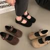 Fashion Retro Frosted Leather Buckle Mary Jane Shoes Flat Bottom 2024 Spring Autumn New Soft Solid Loafers Round Toe Casual Single Flats