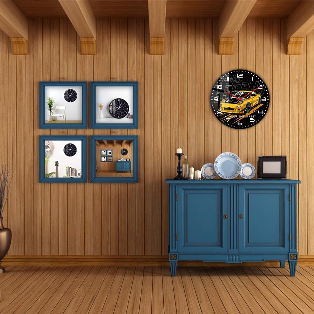 12'' Настенные часы для автогонок, Дрифт-кар, Япония, Уличный спорткар, Гаражные настенные часы, Гоночный автомобиль, Наручные часы, Часы, Батарейка, Бесшумные, Не тикающие для мужчины