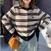 Новый полосатый вязаный кардиган для женщин на начало осени, представляющий собой ретро-пальто-свитер