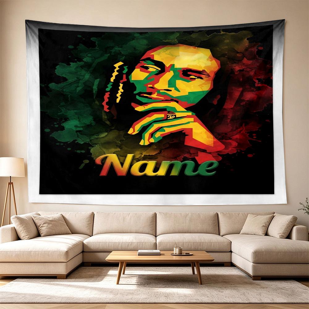 Bob Marley Colorful Abstract Portrait Name Personalized Name Clear Pattern Tapestry, Wall Decor for Apartment, Studio and Photoshoot Backdrop