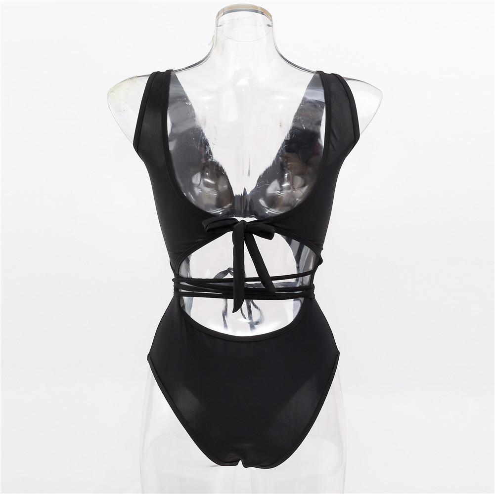 Женский купальник, сплошной цвет, завязка на спине, сексуальные стринги с вырезом, цельный купальник, бикини, пляжная одежда, купальные костюмы