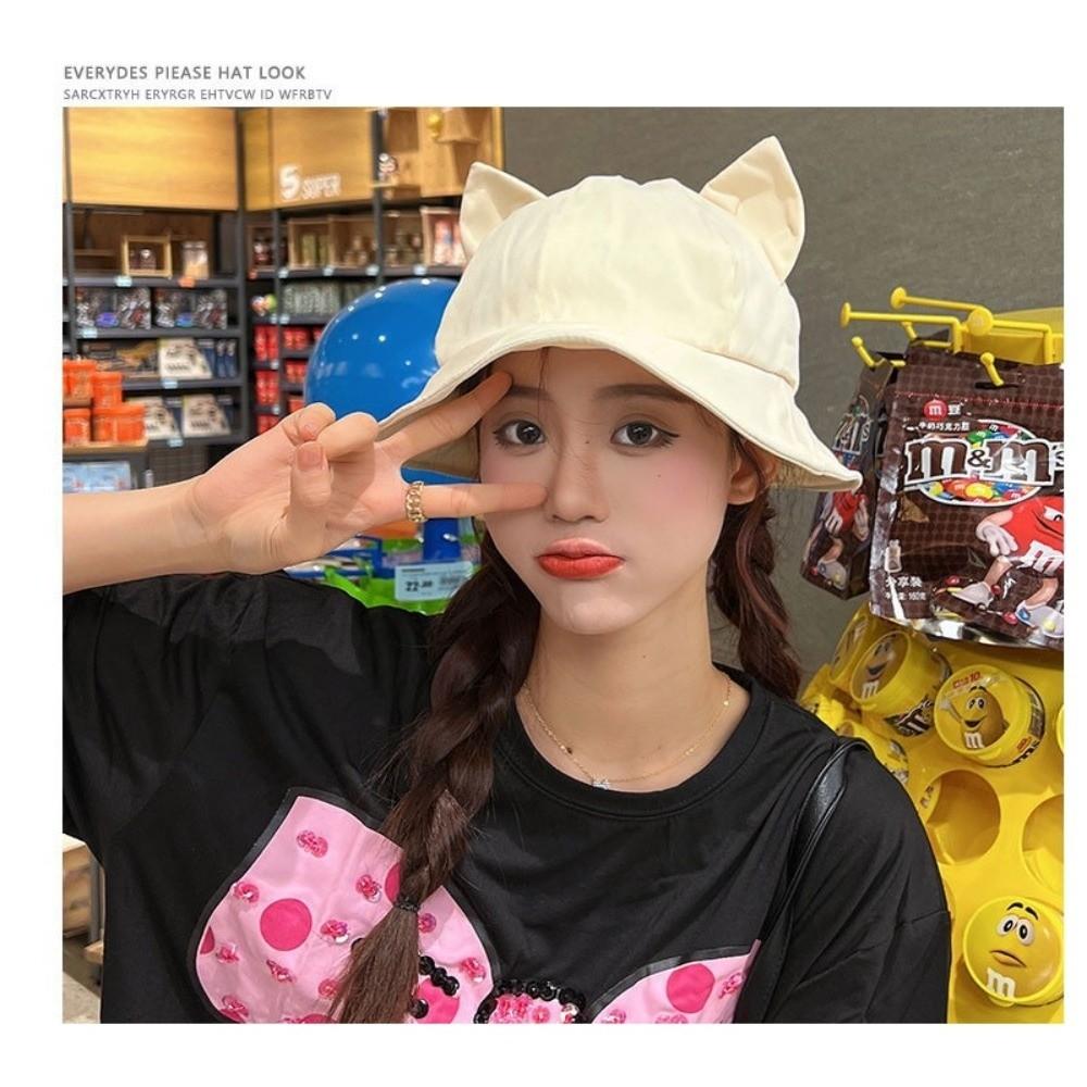 Anti-UV Cat's Ears Bucket Hat Sunscreen Sun Hat Fashion Wide Brim Hat Outdoor Activities