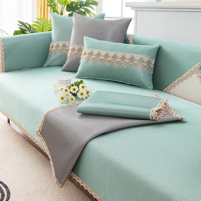 Чехол для дивана из ледяного шелка, летний четырехсезонный универсальный нескользящий чехол для дивана, сиденья, кружевное полотенце для дивана для гостиной, чехол для дивана