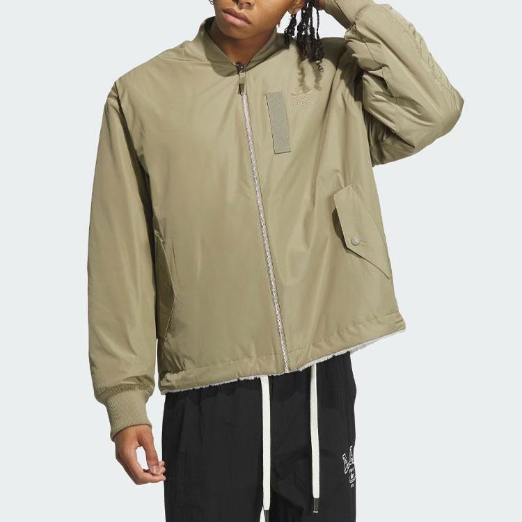 adidas Унисекс двусторонняя бомбер-куртка из шерпы Originals, повседневная, ветрозащитная, с длинным рукавом, верхняя одежда, оливково-зеленая IN0990