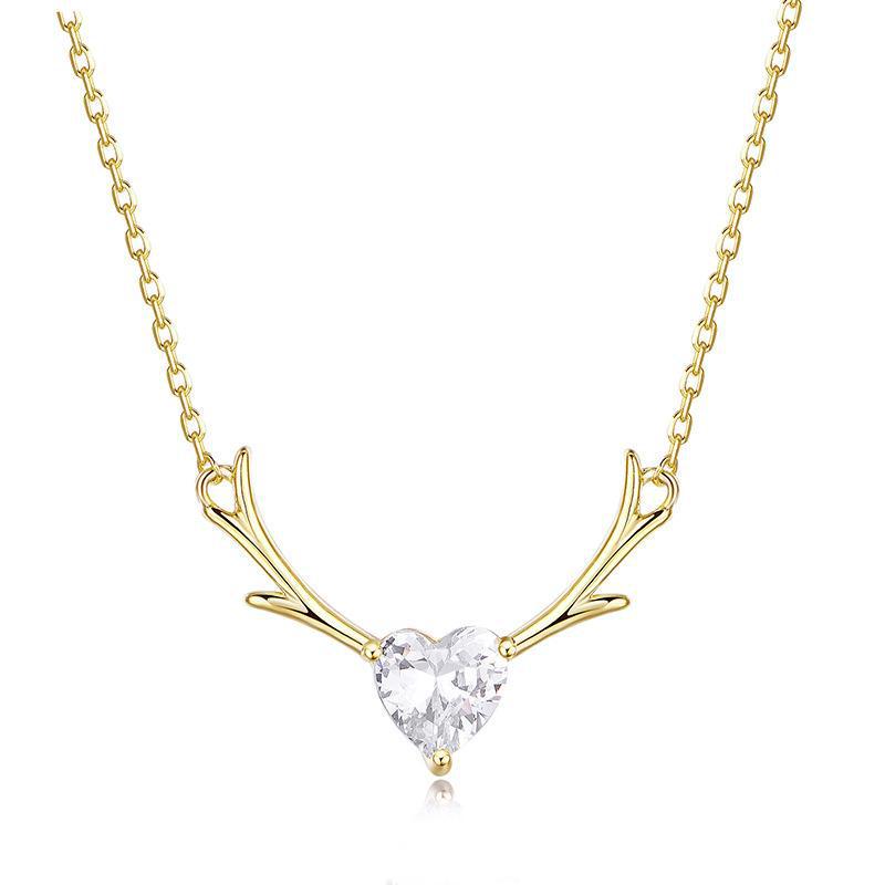 925 Silver Antler Pendant Necklace for Women - Trendy Deer Clavicle Chain, Simple and Elegant Christmas Gift