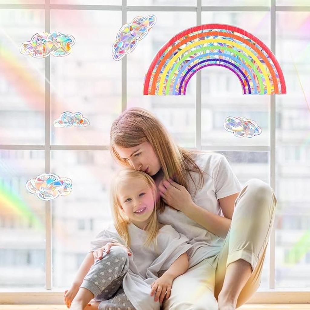 Наклейки Suncatchers, наклейки на окна в виде радужных облаков, 6 шт., неклейкие призматические виниловые наклейки, противоударные наклейки на окна для домашнего декора, оконная пленка, стекло