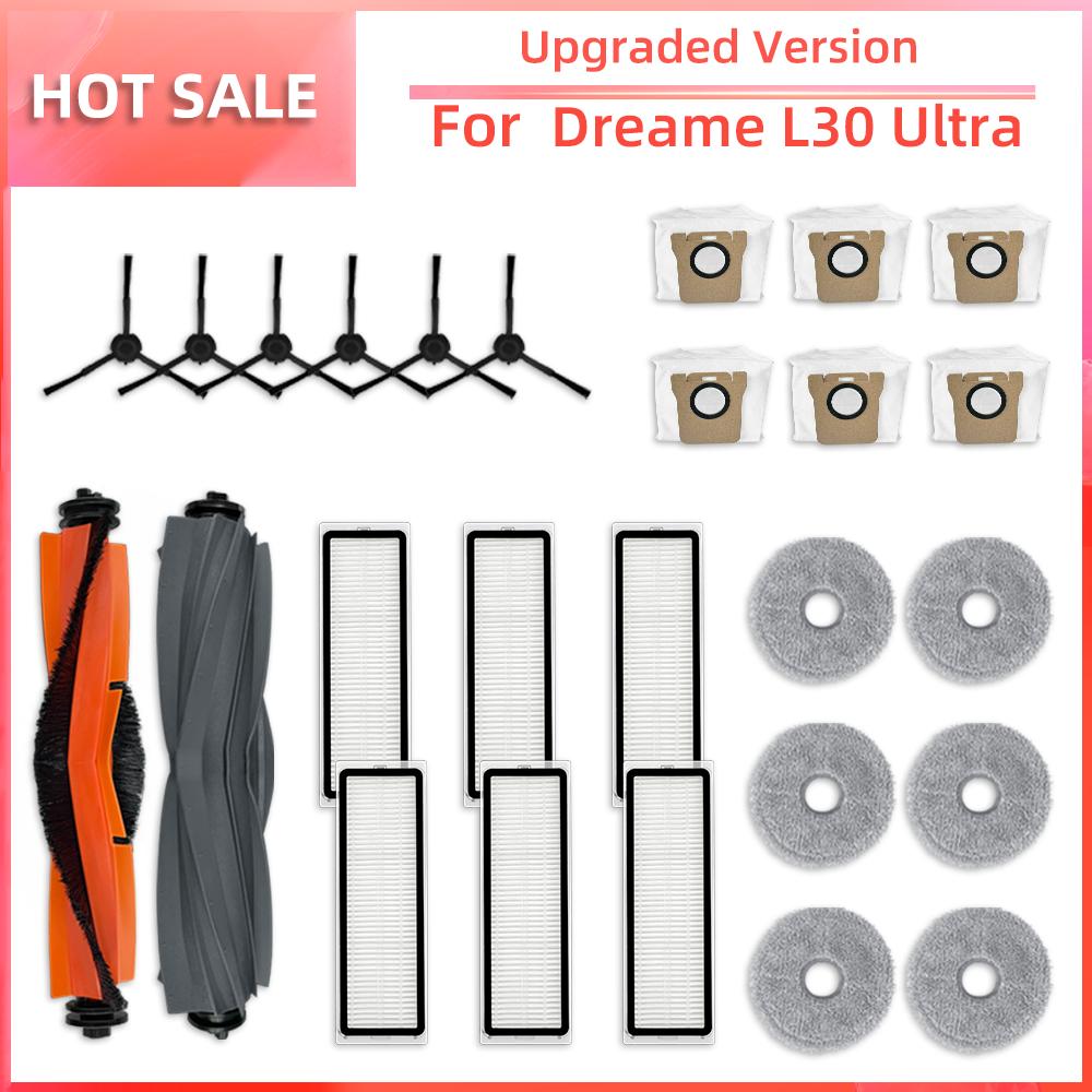 Совместимость с роботизированным пылесосом Xiaomi Dreame L30 Ultra, основная боковая щетка, фильтр HEPA, насадка для швабры, пылесборник, сменные детали, аксессуары