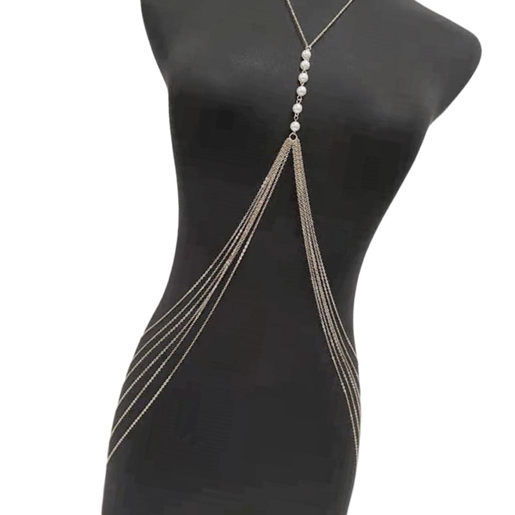 Цепочка на грудь с бахромой из жемчуга для вечеринки для взрослых женщин, цепочка на плечо, привлекающая внимание цепочка на тело, украшения для пляжной вечеринки