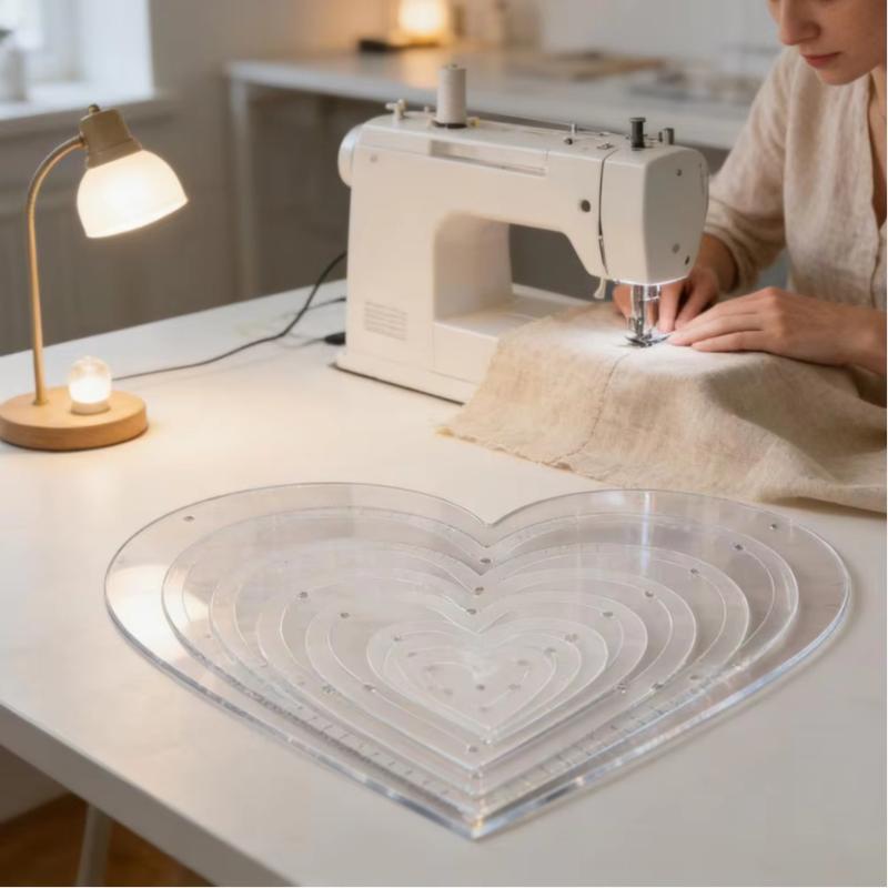 8Pcs Heart Shaped Sewing Template Multi Size Quilting Stencils Acrylic Quilting Patterns Templates Heart Shaped Fabric Stencil