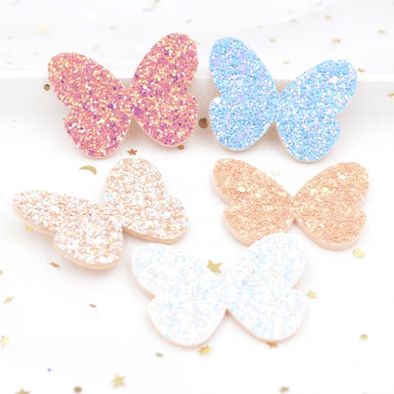 10Pcs Shiny Fabric Butterfly Sequins Appliques Nonwoven Padded Patches Crafts for Baby Girls Headwear Ornament Accessories