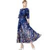 Summer Women Vintage Print Flower Loose Maxi Party Dresses with Belt