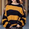 Свободный свитер в полоску с цветными блоками, женский свитер с длинными рукавами, вязаный свитер сверху