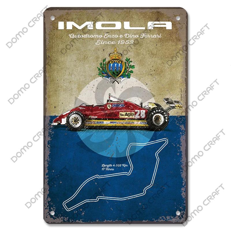 Racing Car Plaque Metal Tin Sign F1 Racetrack Vintage Poster Wall Art Decor for Garage Racing Club Home Wall Decoration