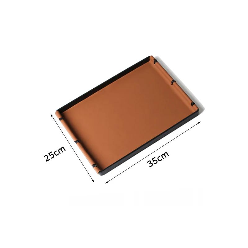 Роскошный прямоугольный кожаный поднос для хранения, поднос для ароматерапии с узлом ручной работы, украшение для дома, декор для стола в гостиной