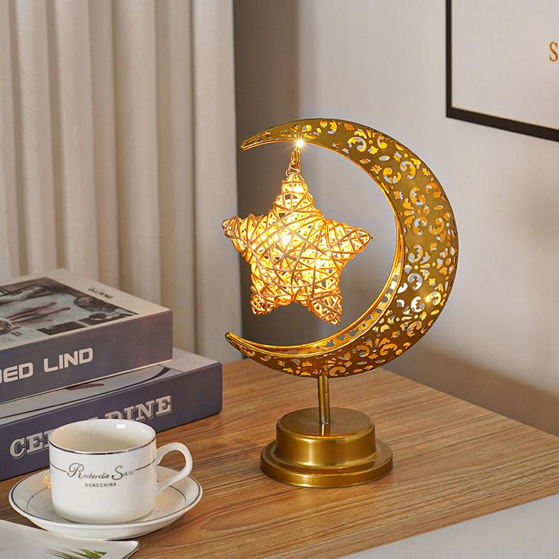 1 Pcs Golden Ramadan Moon Led Lamp Decoration Home Metal Ramadan Lamp Decoration Eid Al-Adha Muslim ZH
