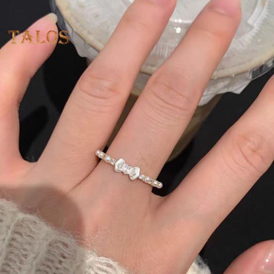 Регулируемое женское открытое кольцо с искусственным жемчугом, украшением из сплава, бантом, кубическим цирконием, мягкое стильное кольцо с гальваническим покрытием, легкое украшение на палец для вечеринки, повседневной носки