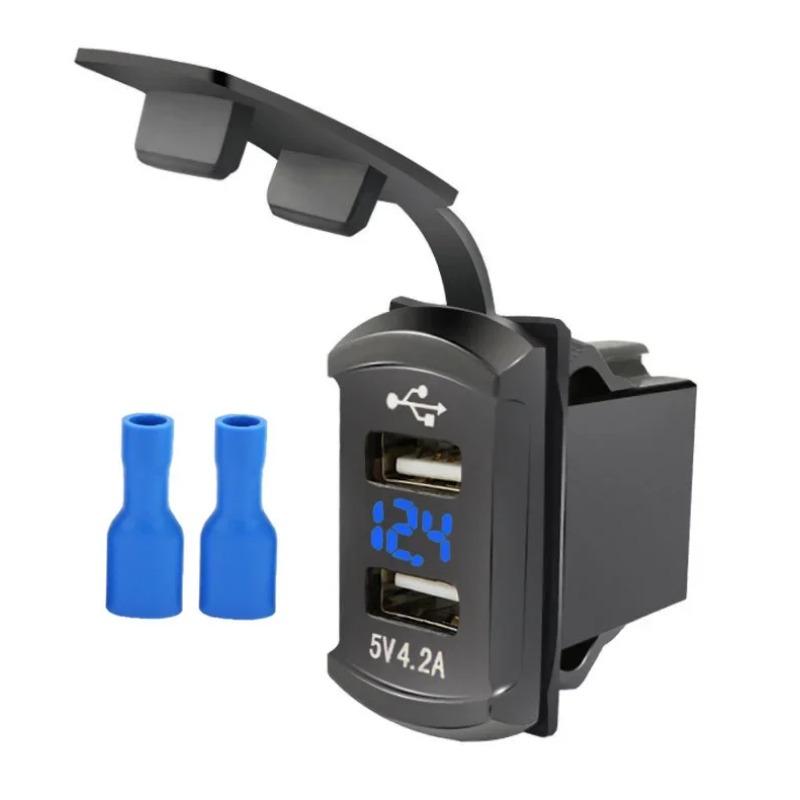 Автомобильное зарядное устройство с двумя USB-портами, адаптер для розетки 4,2 А, светодиодный цифровой вольтметр, водонепроницаемый, пылезащитный, для морской панели переключателей на лодке, автофургоне
