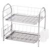 Wahei Freiz Iron Dish Drainer, Plonge, 2-Tier, Powder Coated, with Cutlery Pocket and Cutting Board Holder, PM-9017