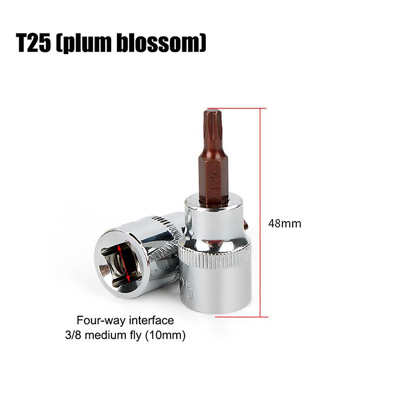 3/8-дюймовые головки с битами Torx T20/30/40/45/50/55/60 S2 сталь длина 48 мм серебристый тон ручной инструмент для самостоятельного ремонта автомобилей