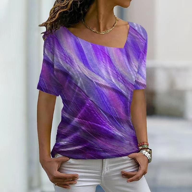 Новая летняя тонкая повседневная футболка с ярким цветным принтом и цветочным принтом, модная базовая уличная одежда, элегантная женская футболка с короткими рукавами XS-8XL