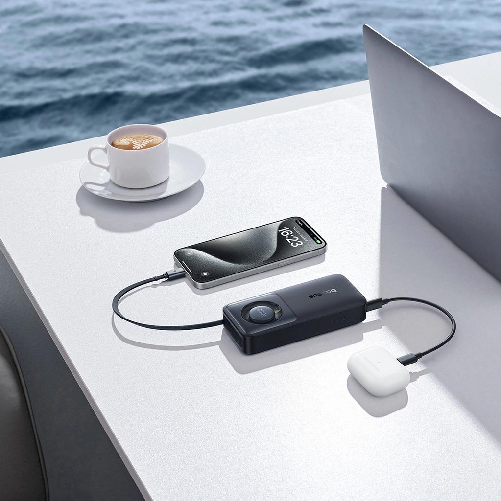 Powerbank Baseus Free2Pull 10000Mah 30W Z Portem Usb-C I Rozwijanym Kablem Usb-C - Czarny