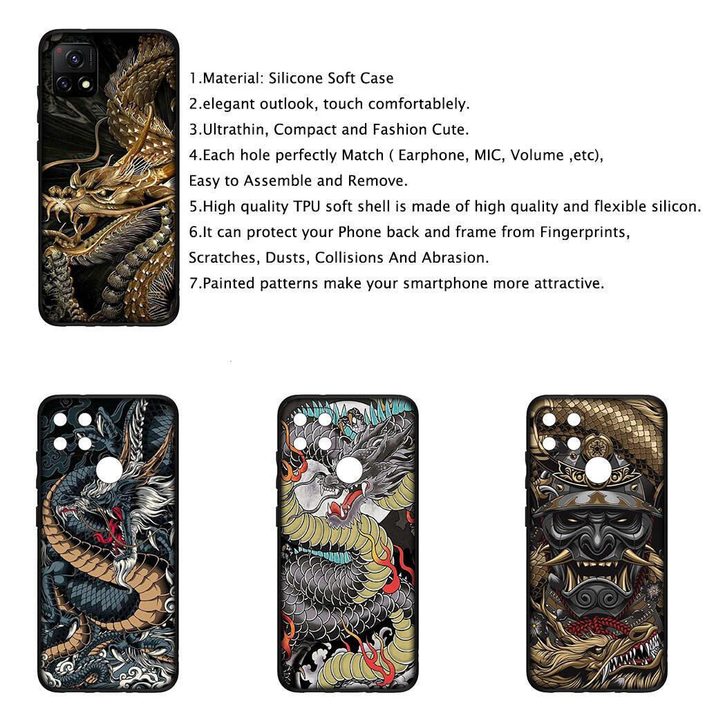 Чехол для iPhone 17 16 15 Xiaomi Poco Redmi Note 14 13 12 11 Pro Max 9 16e Samsung Galaxy S25 S24 S23 A05 A56OPPO Huawei Крутой чехол для телефона Черный Дракон