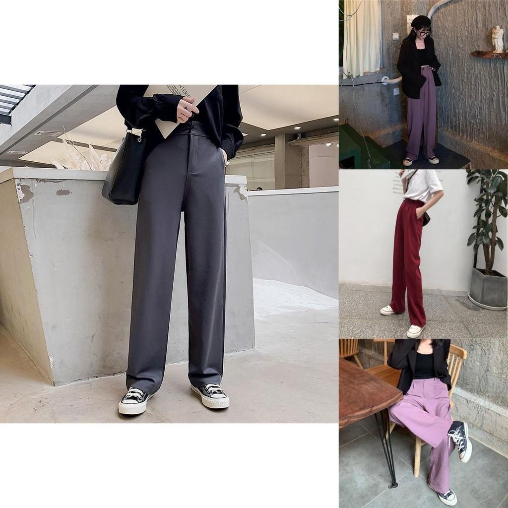 Stylish High-waist Suit Pants In Solid Colors For Casual Wide-leg Comfort