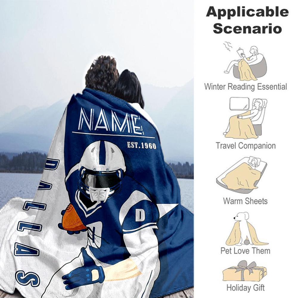 Dallas Football Theme Customize Your Name Blanket Cozy Personalized Blanket Soft Warm Cozy Suitable for Sofa Couch Home Decor Bed
