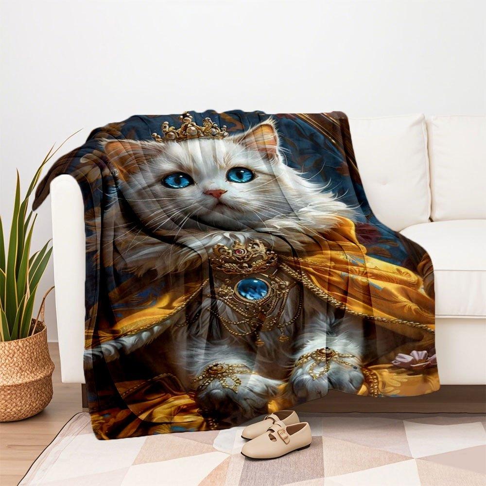 Royal Cat Crowned in Gold: Luxury Pet Accessories for Your Feline MajestyBlanket Flannel Throw Blanket for Sofa, Bed, Travel, Camping, Offic