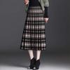 Vintage Fashion Knitting Printing Pleated A-line Skirts Women Classic High Quality Korean All-match Autumn Winter Skirt