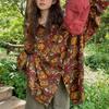 Red Printed Retro Hong Kong Style Floral Long-sleeved Shirt for Women Vintage-feeling Shirt Loose Top