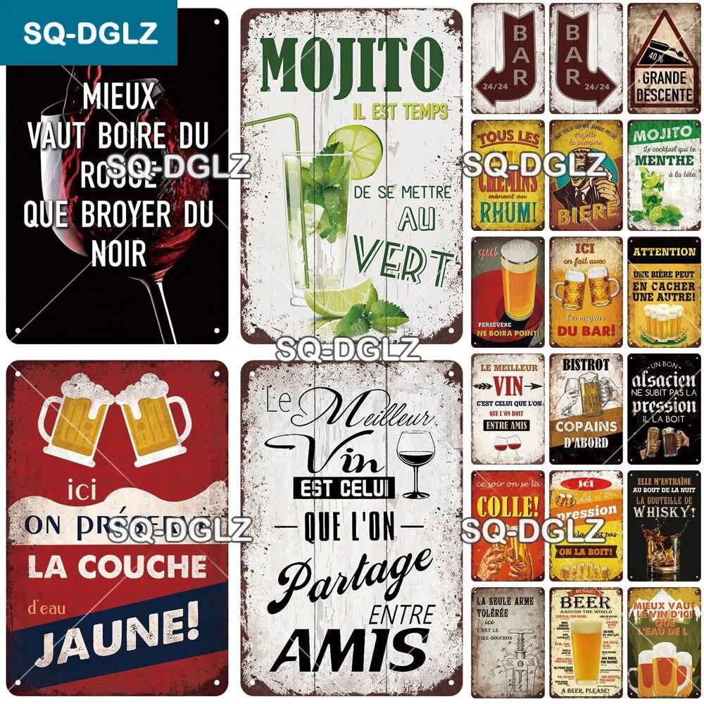 SQ-DGLZ Vintage Metal Sign French Beer Bar Tin Sign Shop Plate Home Bar Door Wall Decor Sticker Decoration Plaque Poster Gift