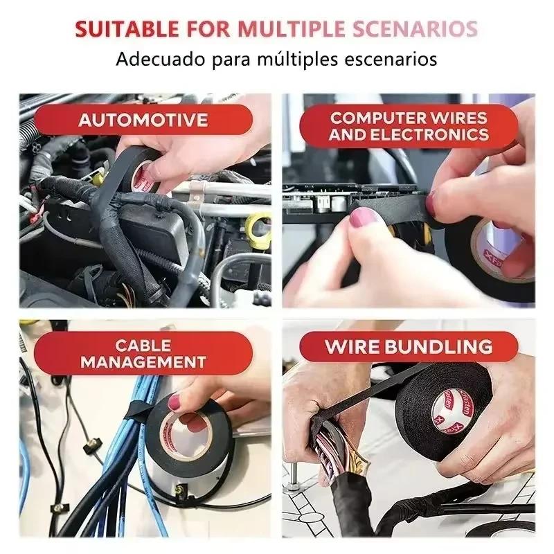Клейкая Тканевая Лента для Проводки Автомобильных Жгутов Электроизоляционная Лента 9мм/15мм/19мм/25мм/32мм Органайзер для Кабелей Клейкие Ленты