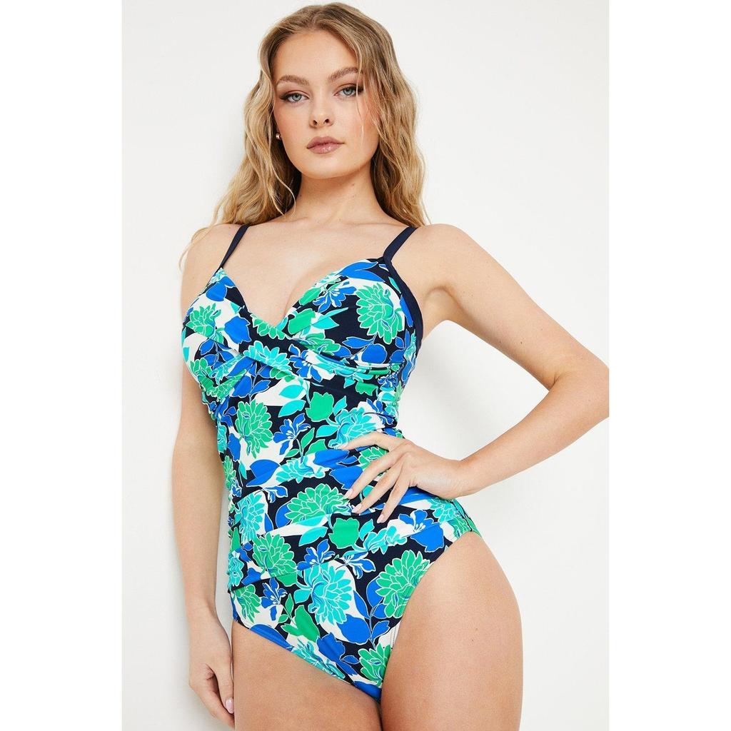 Великолепный цельный купальник для женщин/женщин с ярким цветением и контролем живота