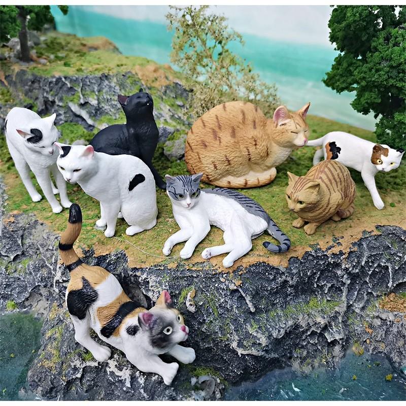 Очаровательная коллекция фигурок статических моделей кошек, реалистичные оранжевые и черные кошки