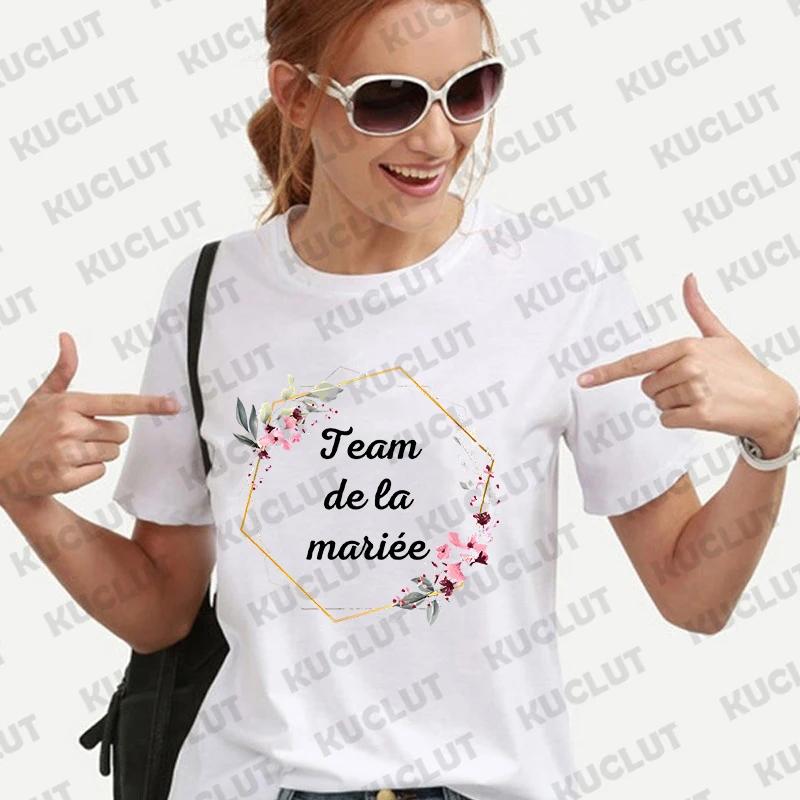 Team Bride Bridesmaid Tshirt Bridal Wedding Y2k Tops French Girls Bachelorette Party Tees Evjf Future Bride Flower Crown Tshirt