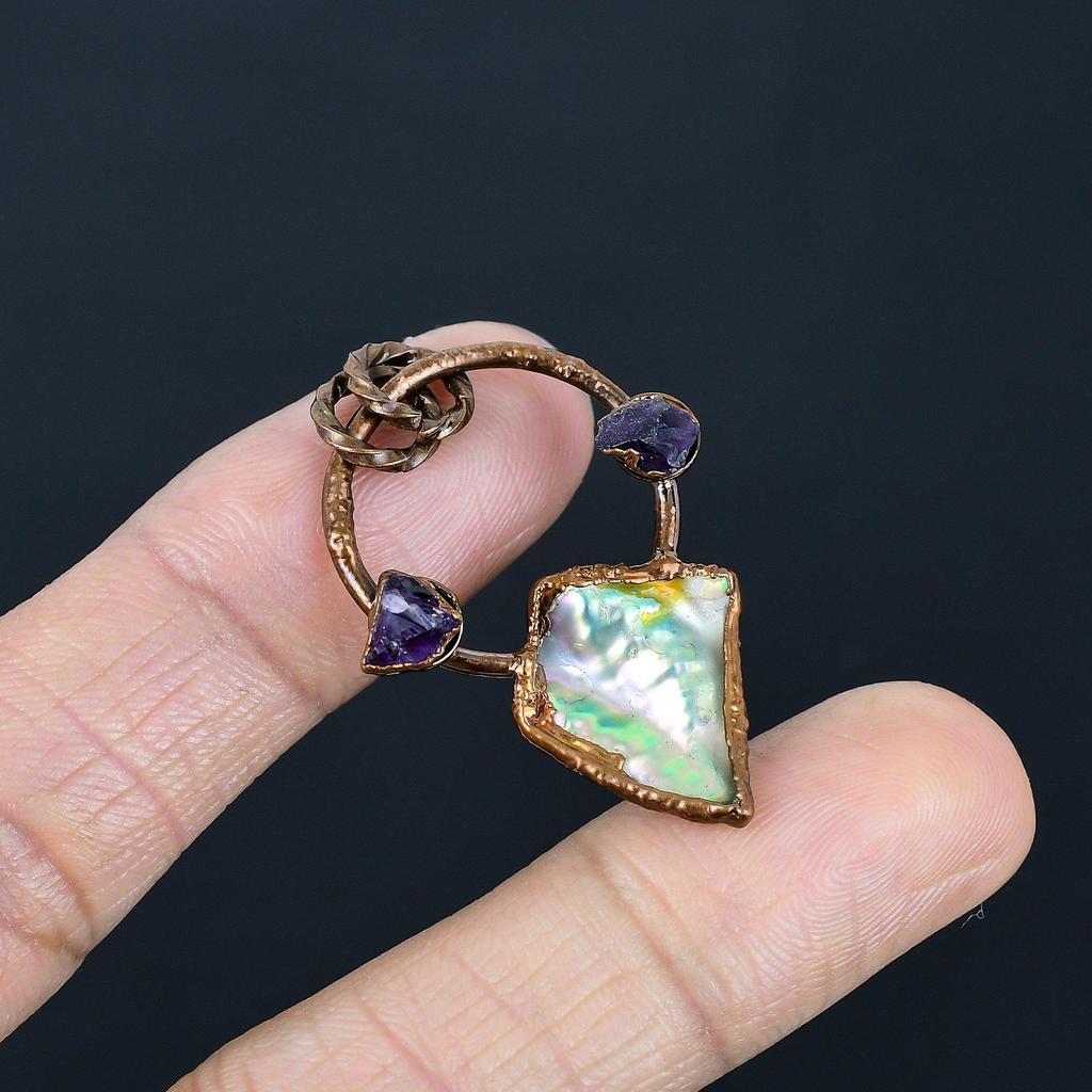 Подвеска из раковины абалона, Ювелирное изделие с драгоценным камнем, Подвеска, гальванизированная медью, Подарок для женщин, Подвеска ручной работы