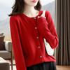 Women Sweater Fashionable Crew Neck Button Closure Cardigan Soft Comfortable Knitted Sweater for Daily Wear