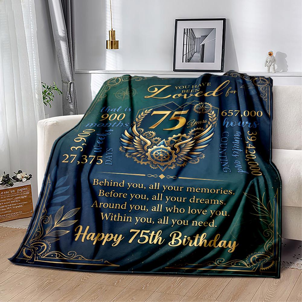 75th Birthday Celebration Blanket Comfortable Suitable for Bed Picnics Livingroom Four Seasons Multipurpose Playful Design