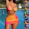 New Women's Fashion Tie Dye Split Bikini Swimwear Three Piece Set Sexy Strap Open Back Swimwear Beautiful Gradient Beach Skirt Bikini