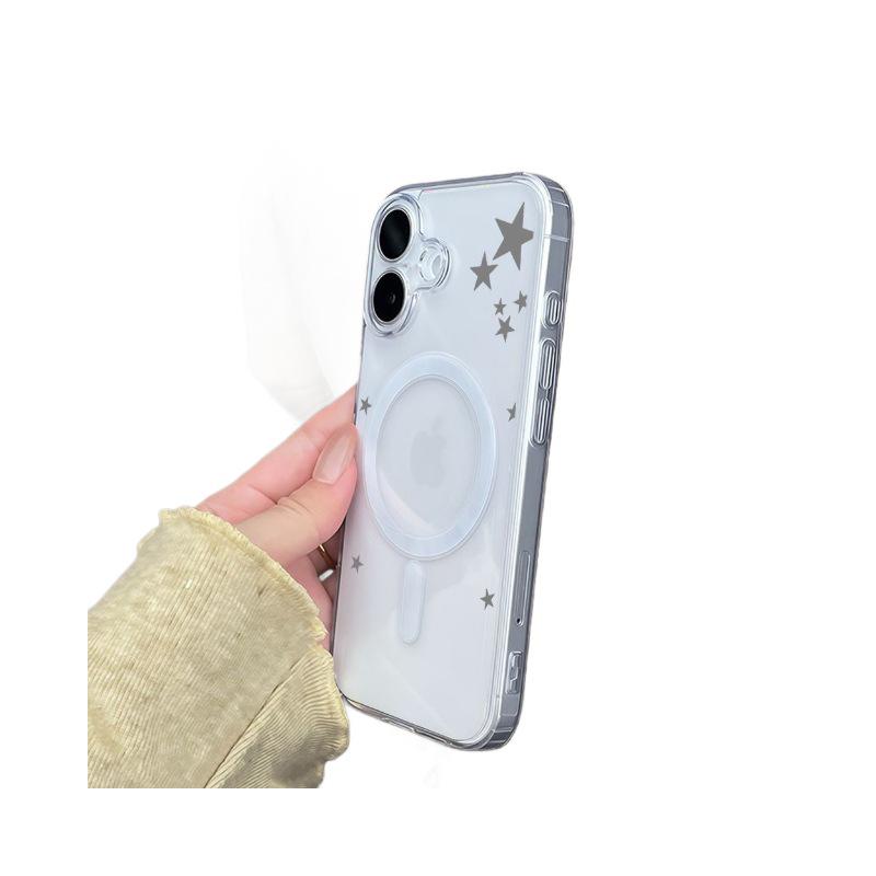 Простой Магнитный Чехол-Бампер Звезда с Кнопкой для Apple 17 Pro Max, 16, 15 Plus, 14 и 13.