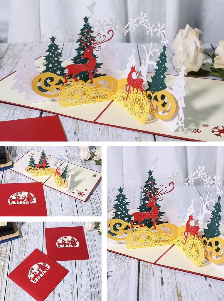 Moin Moin Christmas Set of 2 Message Delicate and Beautiful 3D Beautiful 2411xme358 Cards, (Envelopes Included), Cards, Grading, Pop-Up Reindeer,