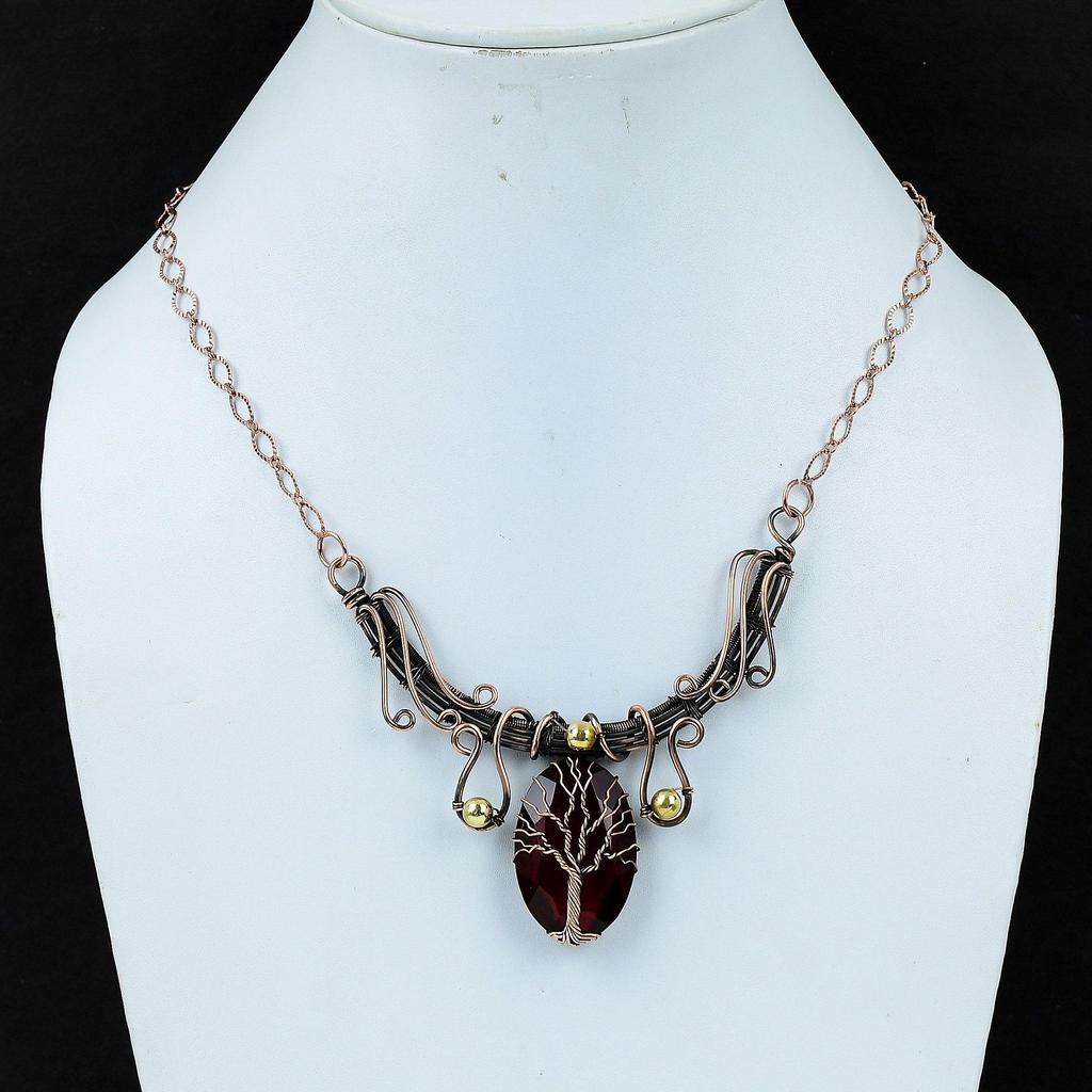 Ожерелье из чистой медной проволоки ручной работы с драгоценным камнем из граната для женщин