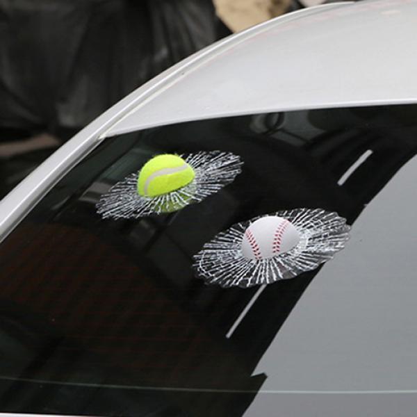 New Creative 3D Funny Tennis Baseball Glass Sticker Crazy DIY Car Auto Supplies KTY