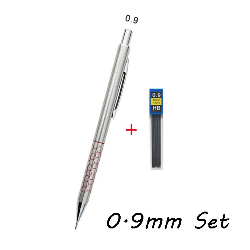 0.5 0.7 0.9mm Metal Mechanical Pencil With Eraser Set 2b/hb Lead Art Sketch Drawing Supplies Automatic Pencil Writing Stationery