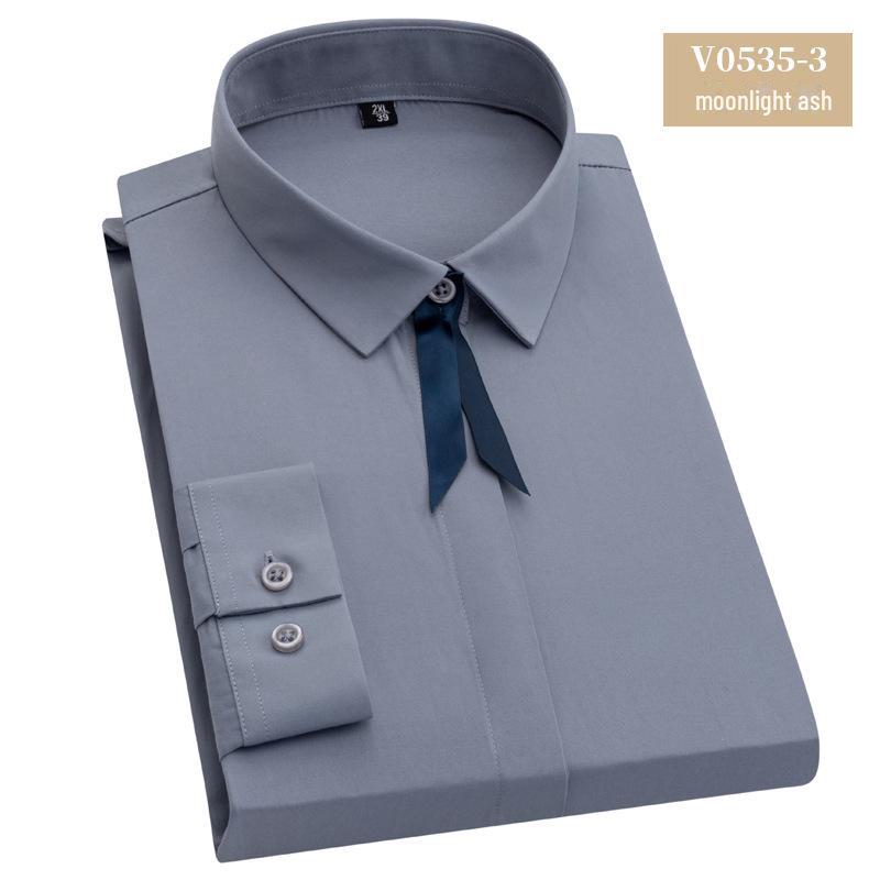 «Женская профессиональная рубашка облегающего кроя с длинным рукавом 2025 года — однотонная, микроэластичная, для весны и осени»