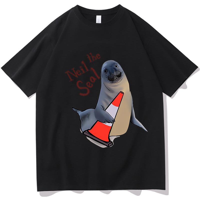 Neil The Seal Printing Tshirt Unisex Unisex Casual Loose O Neck Tee Comfortable Cotton Loose Casual Clothing Aesthetic Short Sleeve