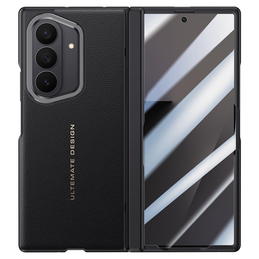 For Samsung Galaxy Z Fold7 5G Case Leather+PC Phone Cover with HD Tempered Glass Film,Lens Kickstand