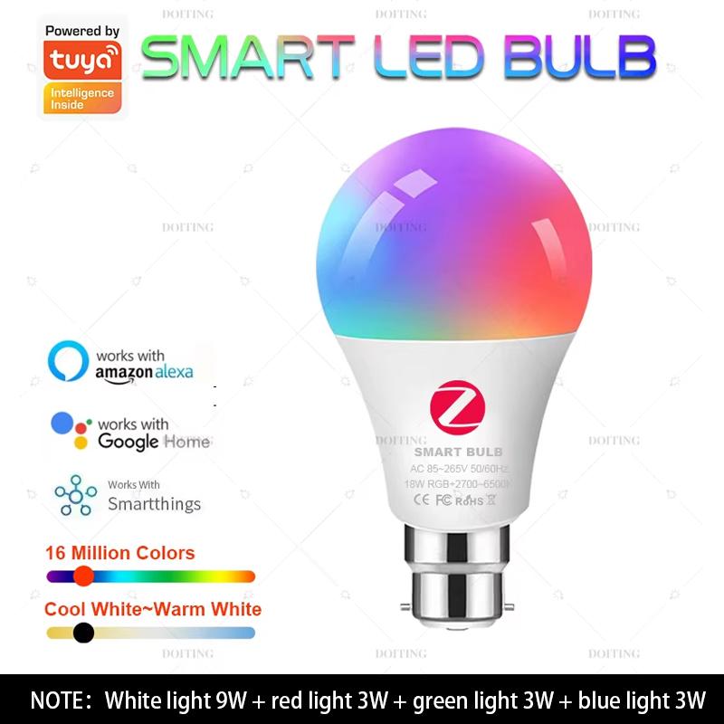 Zigbee 3.0 Smart Led Bulb 110V 220V E27 B22 Lamps RGBCW Works With Alexa  Plus Google Home Assistant APP Voice Control 2MQTT